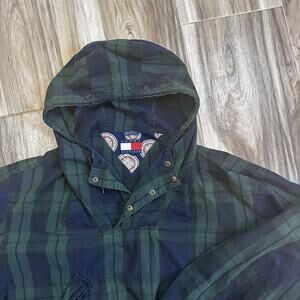 Tommy Hilfiger Pullover Jacket Vintage 1990s Green Plaid Men's Size L Preppy
